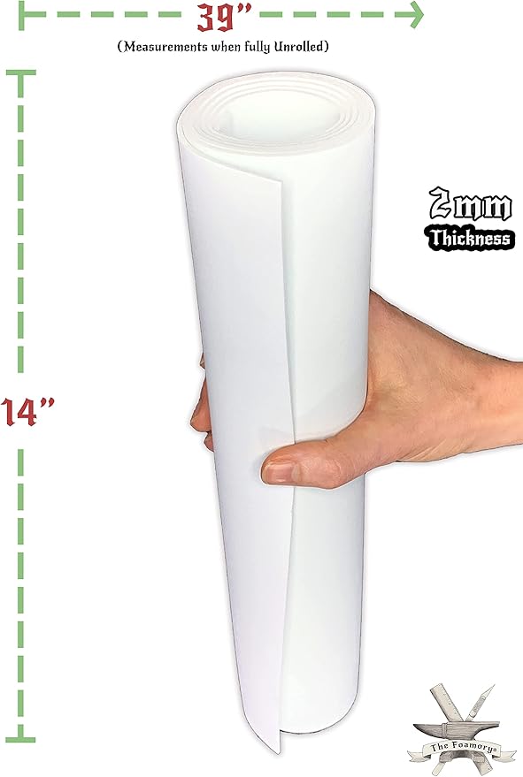 Shape Retention EVA Cosplay Foam 2mm (1mm-10mm) 14x39 inch White or Black High Density EVA Foam Sheets. Premium 85 kg/m3 Heat Shape Material for DIY Convention or Halloween Costumes by The Foamory