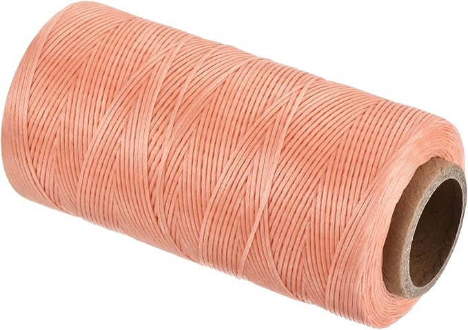 MECCANIXITY Waxed Thread,197 Yard 1mm 210D Flat Wax Thread Polyester Waxed String for Leather Sewing Hand Weaving Book Binding Home Decoration,Light Pink