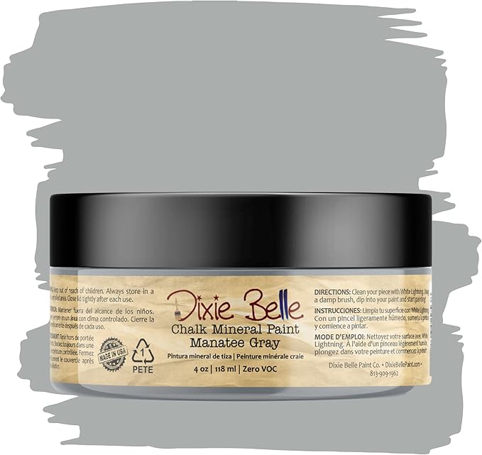 Dixie Belle Paint Company Chalk Finish Furniture Paint - Manatee Gray (4oz) - Matte Light Gray Chic Chalk Mineral DIY Furniture Paint