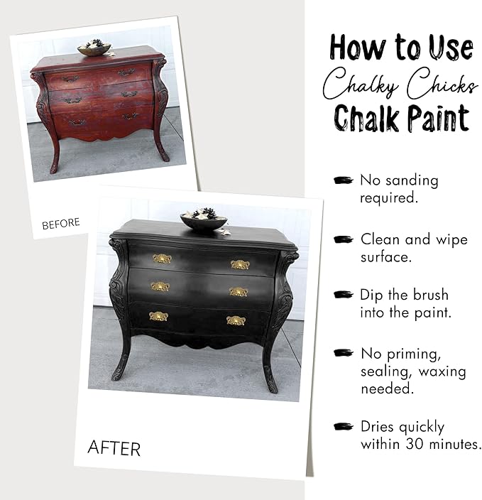 Chalky Chicks All-in-One Chalk Paint for Furniture or Cabinet - 4 Fl Oz - Matte Finish Midnight (Peacock Blue) for Metal, Wood Furniture Paint - No Sanding All-in-One for Home Decor & Crafts, USA Made