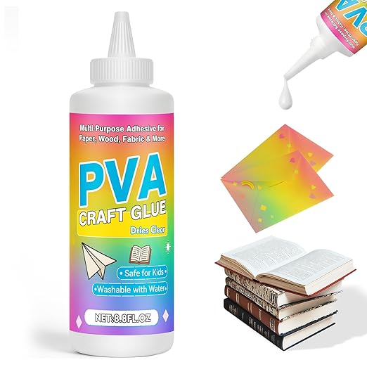 PVA Glue, PH Neutral PVA Adhesive 8.8 Oz, Book Binding Glue, Acid-Free, All-Purpose Adhesive, Dries Clear and Remains Flexible. Used for Bookbinding and Book Repair, Collages, Paper Art, and Crafts