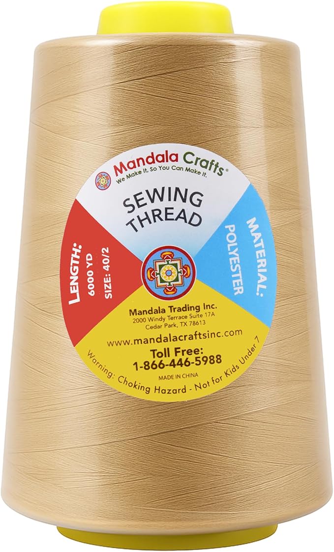 Mandala Crafts 4 Pack of Serger Threads Cones Spools - 40S/2 24000 Yards Polyester Khaki Threads for Sergers Machine and Overlock Quilting Sewing Machine