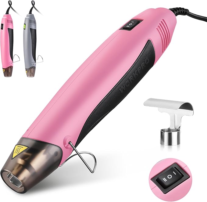 WORKPRO Heat Gun, 400W Mini Hot Air Gun with Reflector Nozzle, 2 Temp Settings 482℉(250℃)/842℉(450℃) and 5.9ft Long Cable Overload Protection for Craft Embossing, Shrink Wrapping PVC, Drying Paint