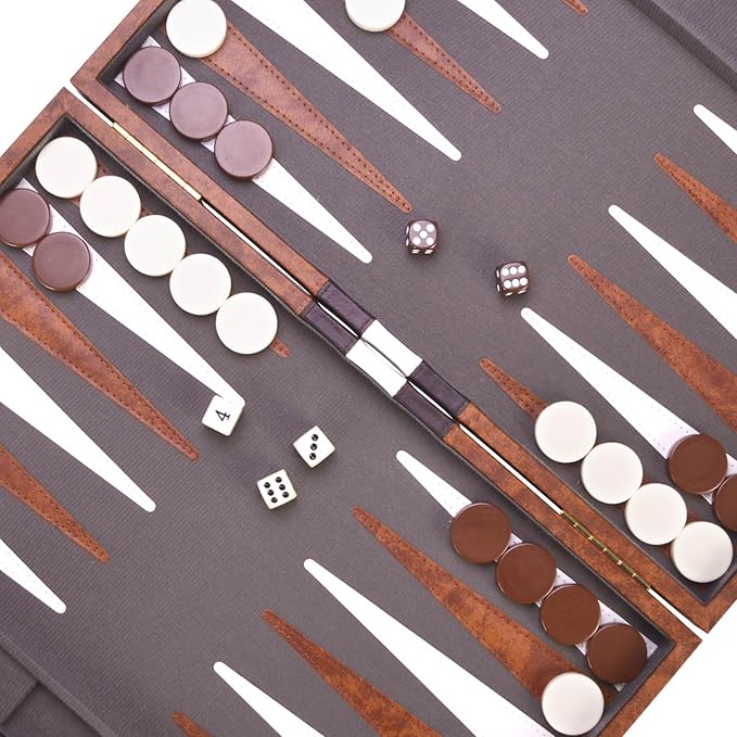 AMEROUS Backgammon Set, 18 Inches Classic Board Game withLeather Case, Folding Board, Gift Package, Portable Travel Strategy Backgammon Game Set for Adults, Kids (Large, Brown)