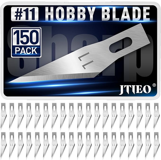 JTIEO 150 PCS Exacto Knife Blades 11, Sharp Hobby Knife Blades, High Carbon Steel Craft Knife Blades, 11 Hobby Knife Replacement Blades, Exacto Blades for Art, Scrapbooking, Stencil, Paper Cutting