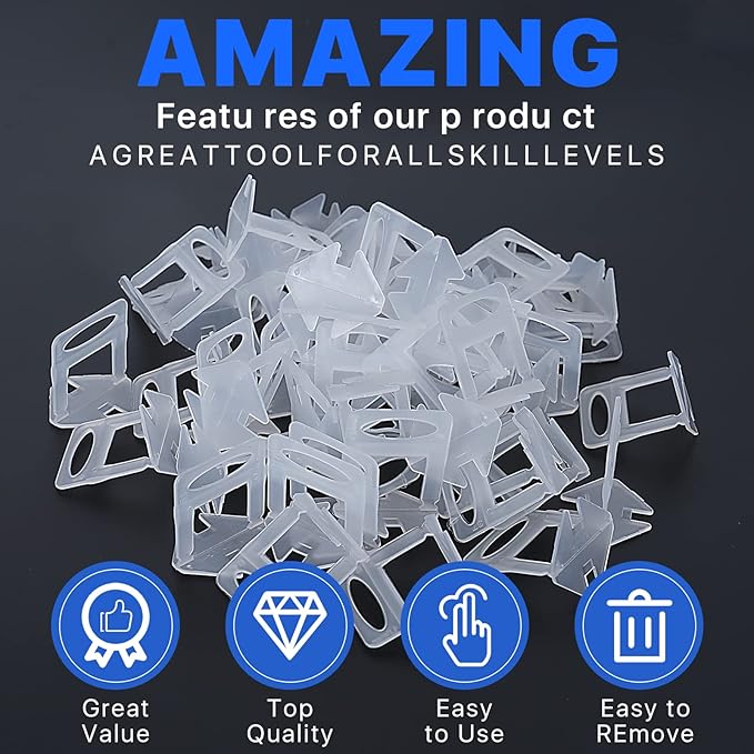 Tile Leveling System Clips Spacers Tile Leveler Clips DIY Tile Leveler Spacers 1000 Pcs 1/32" (1mm) for Professional Ceramic Tile and Stone Installation (1000 1/32")