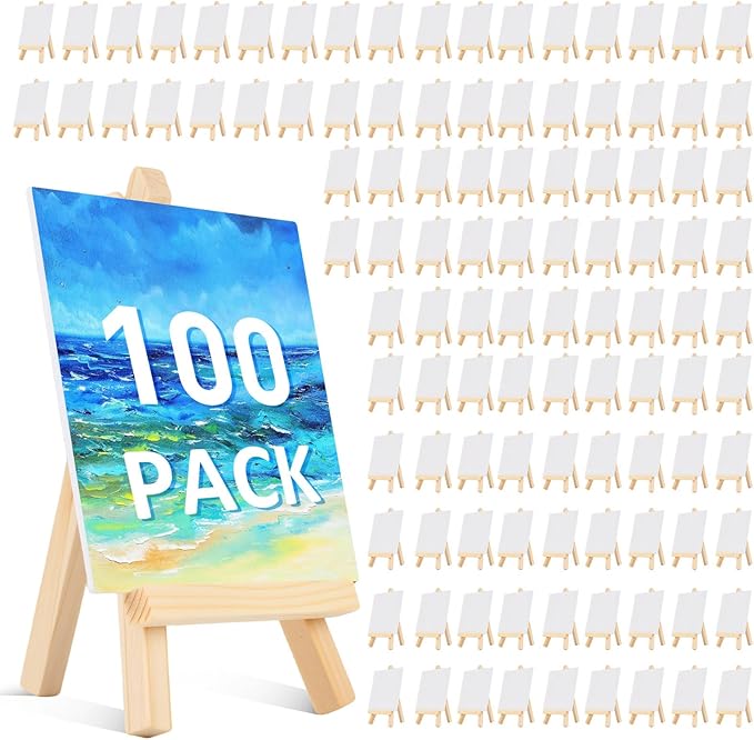 100 Pcs 5 Inch Mini Wood Display Easel, Small Wooden Easel Stand Art Craft Painting Triangle Stand Canvas Holder for Card Artist Photos Tabletop