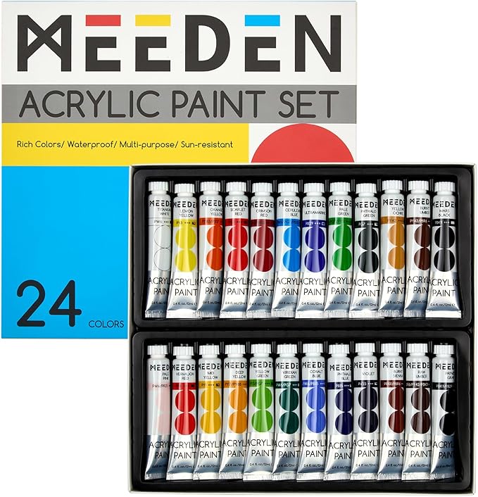 MEEDEN Beginners Acrylic Paint Set: 24 Colors 12ml/0.41 fl oz Heavy Body Art Craft Paints - Non-Toxic Rich Pigment Hobbists Halloween Pumpkin Painting for Kids Adults on Canvas Wood Fabric