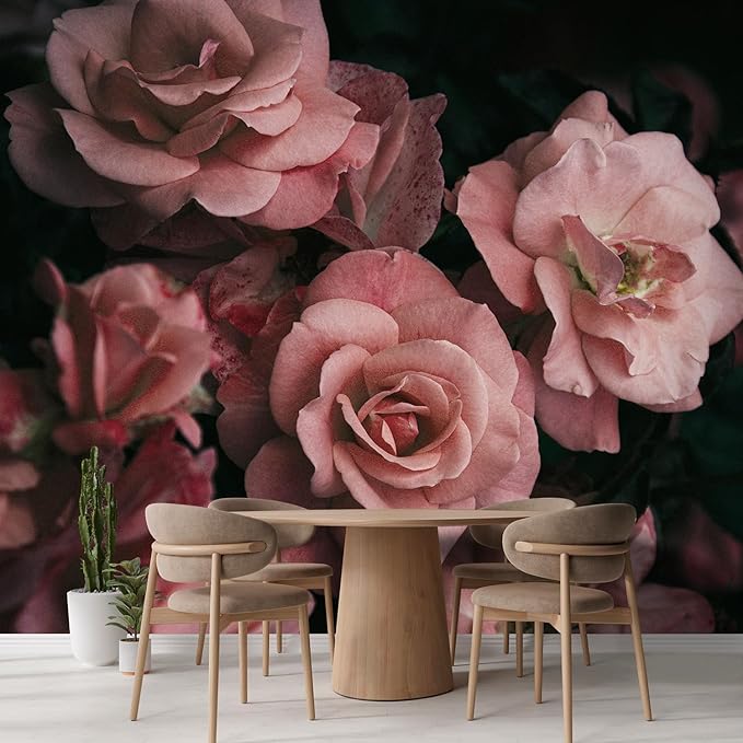 wall26 Wall Sticker/Wall Mural Dark Rose Flower Blossoms Nature Wilderness, Not Peel and Stick, Non-Woven Wallpaper Decorative for Bedroom, Living Room, Office - 100x144 inches