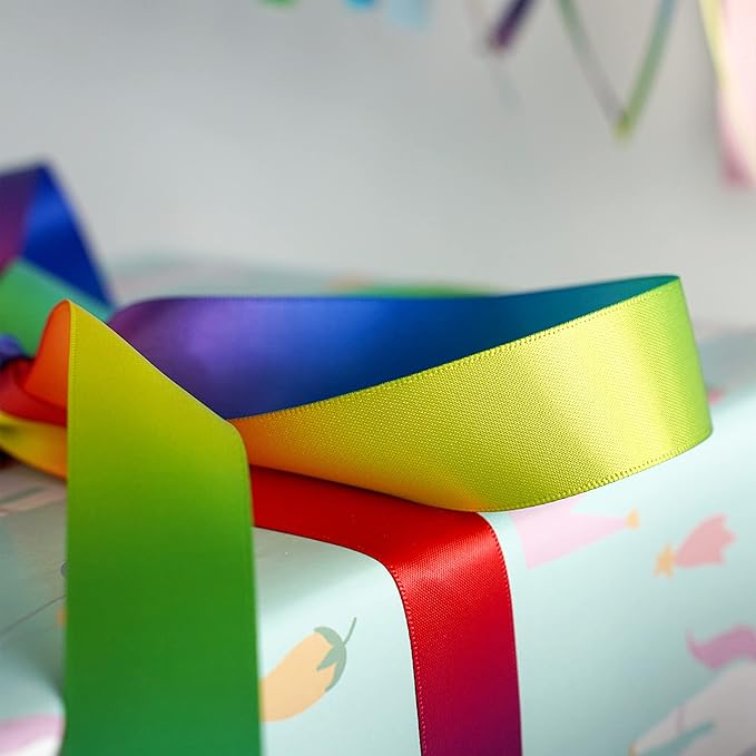 MEEDEE Satin Rainbow Ribbon 1 Inch - 25 Yards for Gift Wrapping, Birthday, Pride Party Decoration, Handmade Bows, DIY Crafts - Neon Color