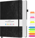 College Ruled Notebook, Large B5 Lined Journal Notebook, 314 Numbered Pages Work Notebook with Index Stickers, 100gsm Thick Paper, Hardcover Vegan Leather Journal for Women Men School Office, Black
