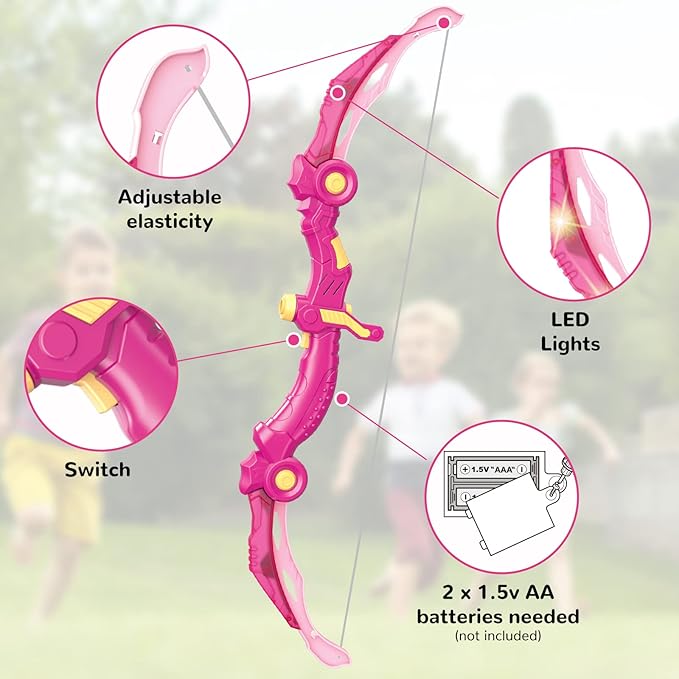 GMAOPHY 2 Pack Bow and Arrow Toy for 5 6 7 8 9 10 11 12 Year Old Boys, Birthday for Kids, Indoor Outdoor Sport Games Toys for Ages 4-8 8-12, LED Light Up Archery Set with 20 Toy Arrows (Pink)