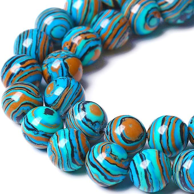 6MM Blue Malachite Beads Natural Stone Energy Healing Beads Round Loose Beads for Jewelry Making Bracelet 120pcs 2 Strands 32"