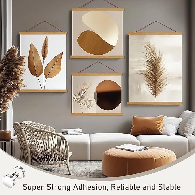 Artmag Magnetic Poster Hanger Frame, 8x10 8x12 8x24 Light Wood Wooden Magnet Canvas Artwork Print Poster Hangers Frames Hanging Kit (Teak Wood, 8")