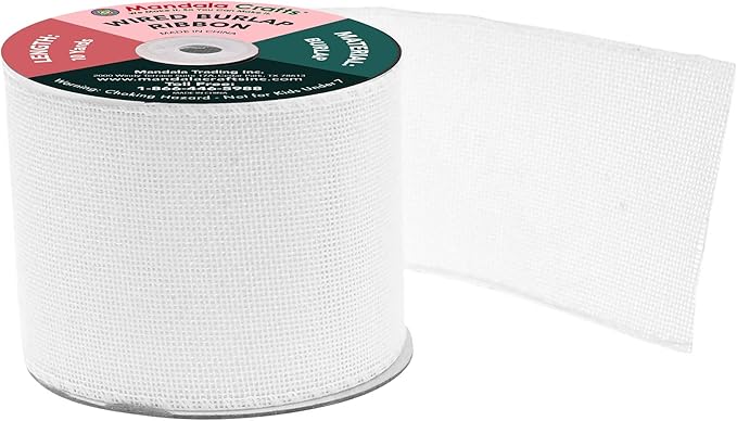 Mandala Crafts White Burlap Wired Ribbon 3 Inches Wide Jute Ribbons for Crafts - 10 Yds Roll Rustic Burlap Wrap Trim Ribbons for Wreaths Bows Party Decoration