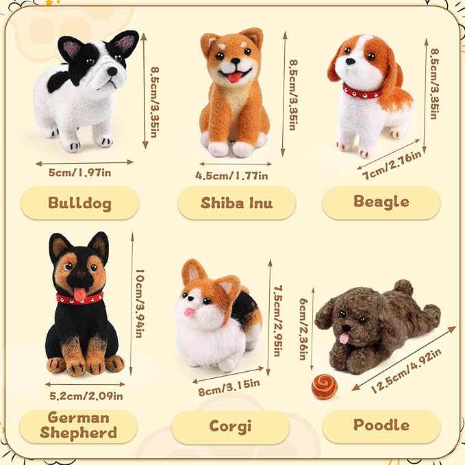 Mayboos 6 Pcs Needle Felting Kit, Animal Needle Felting Beginner Kits Wool Felt Needle Felting Tools with Instruction for DIY Craft Animal Home Decoration (Cute Dog)