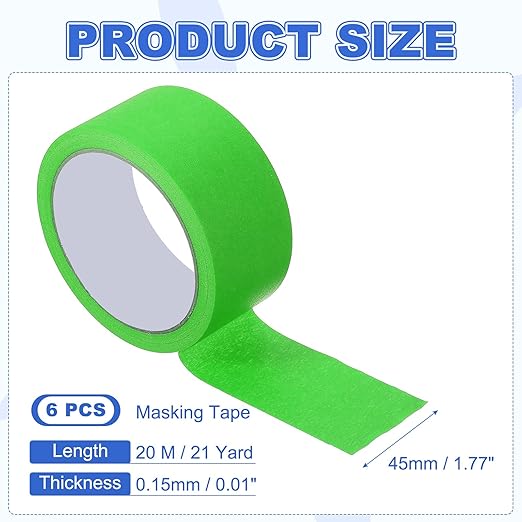MECCANIXITY Masking Tape 1.8 Inch x 21 Yard Painter's Tape Green Paint Tapes for DIY Crafts Arts Drawing Decoration Labeling Car Painting Artist Teachers, Pack of 6