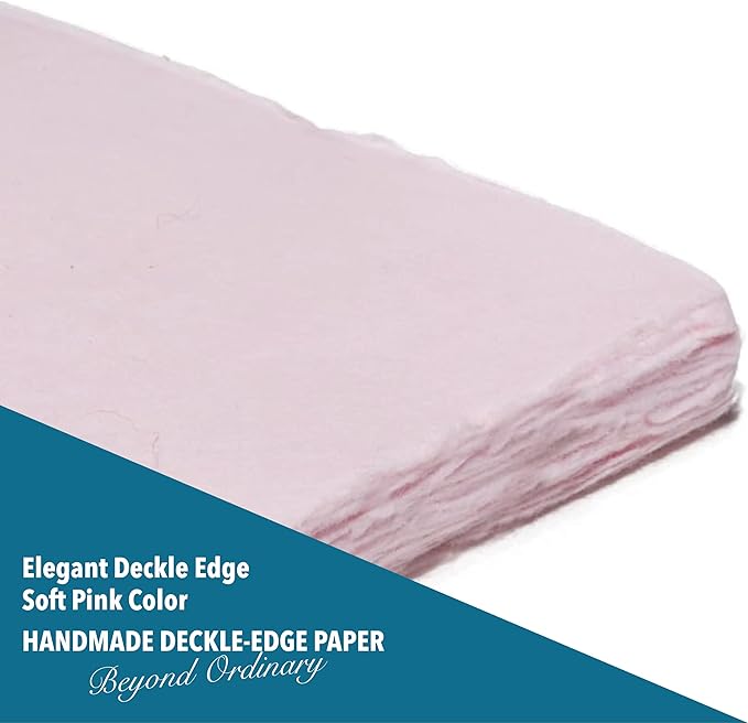 Wanderings Handmade Pink Deckle Edge Blank Paper - 4x6 - Pack of 50 - Watercolour/Mixed Media Paper - Save The Date Invitations Greeting Cards Notes DIY Arts Crafts - Thick 150 GSM
