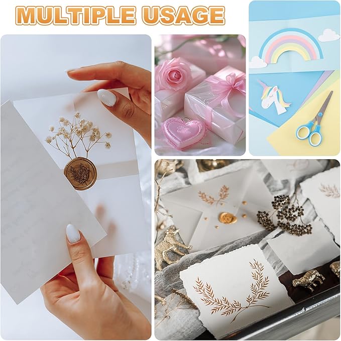MECCANIXITY 100 Sheet Colored Vellum Paper 5.9" x 8.3", 100gsm Translucent Printable Vellum Sheets for Printing Wedding Invitations Inkjet Laser Printer, Bright Gold