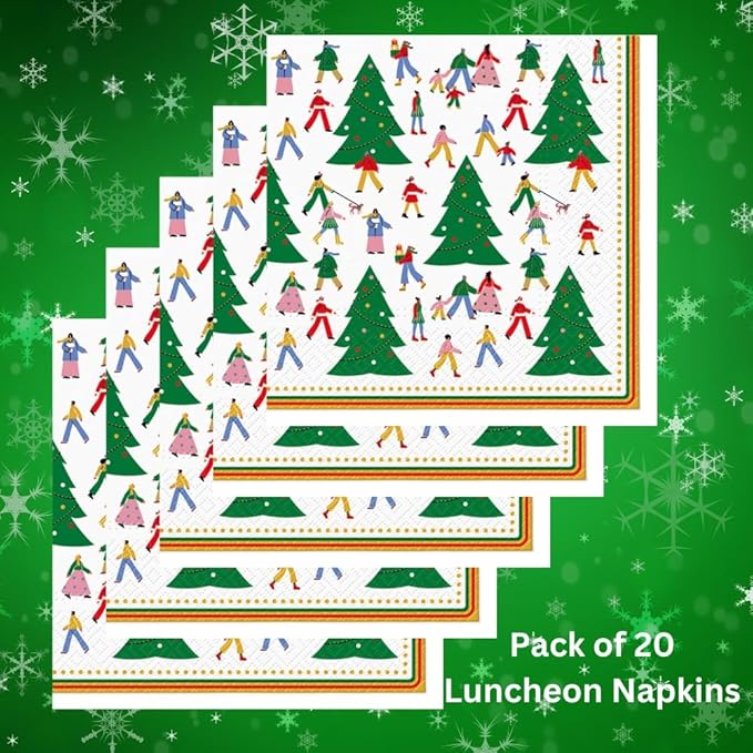 20-ct 13x13 Christmas Paper Decoupage Napkins, 3-Ply Servilletas Tissue Napkin for Dinner and Parties, Disposable Napkins (Christmas Hustle)