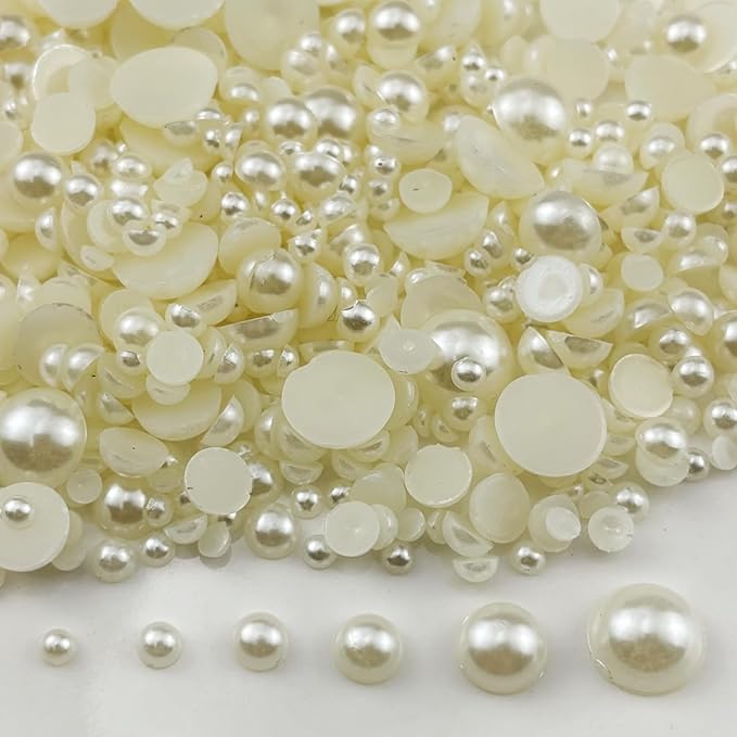 4020pcs Half Pearls for Crafts Assorted Size 3mm 4mm 5mm 6mm 8mm 10mm Flatback Half Round Pearl Beads for Jewelry Making Nail Art Scrapbook Craft Wedding Dress Decoration(Ivory White)