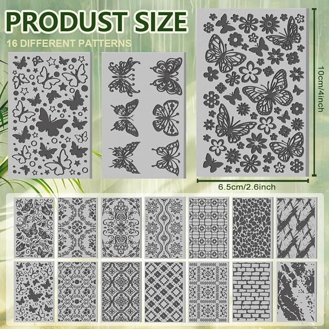 CHGCRAFT 16 Sheets Flower and Butterfly Clay Texture Mat Vintage Pattern Polymer Clay Texture Sheets DIY Tools for Pottery Earring Jewelry Making Stamp Engraving Machines, 4x2.6inch