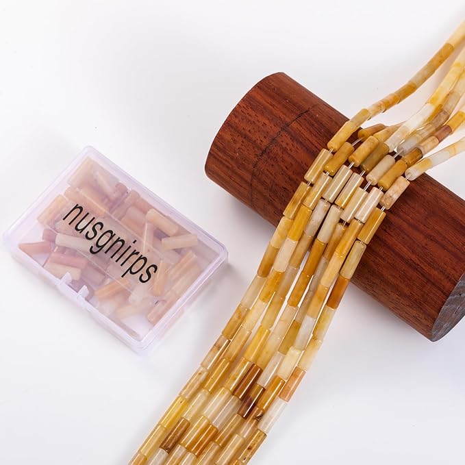 Natural Yellow Jade Cylinder Tube Beads 4x13mm 38cm/str Loose Semi Gemstone Stone Beads for Making Bracelets Necklace Earrings