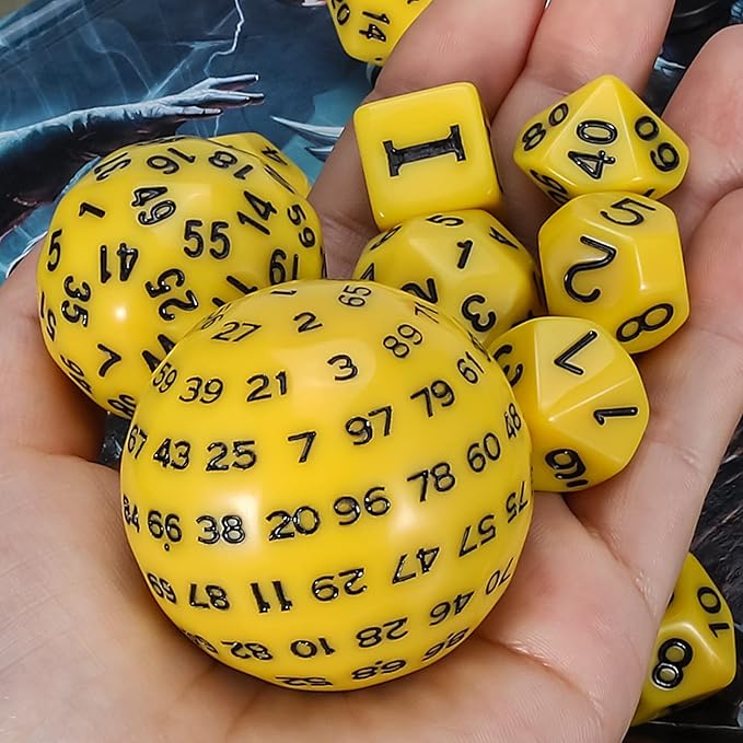 CiaraQ DND Polyhedral Dice Set (15pcs) D4-D100 Game Dice with Dice Bag for Dungeons and Dragons Role Playing Table Games (Yellow & Black)