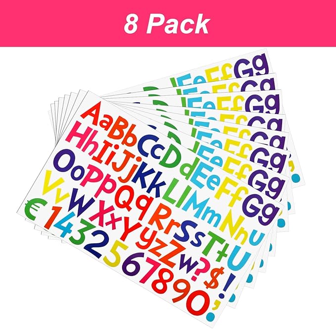 TaoBary 544 Pcs 2 Inch 16 Sheets Large Letter Stickers, Upper and Lower Case, Adhesive Vinyl Alphabet Sticker for Bulletin Board, Poster, Bottle, DIY, Notebook(Bright Color,1 Inch)