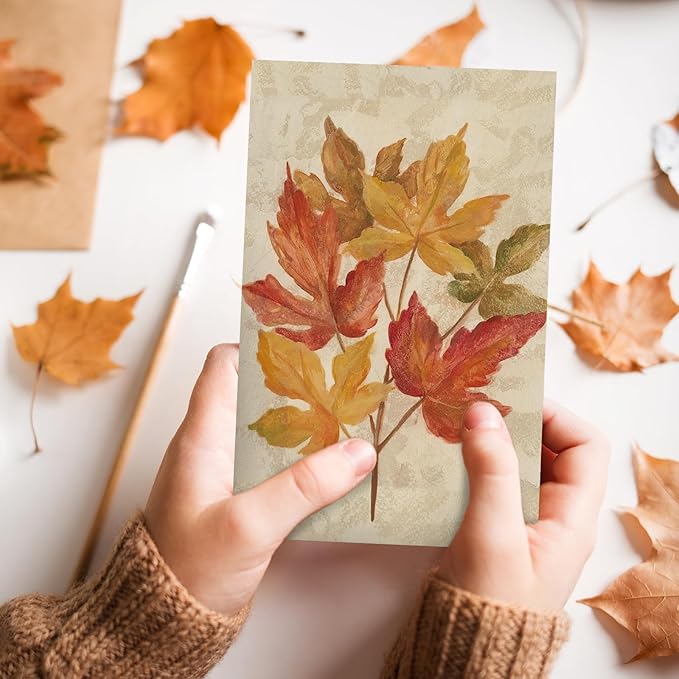 Whaline 32 Pack Fall Greeting Cards Retro Autumn Leaves Note Cards with Envelopes Stickers for Thanksgiving Harvest Wedding Birthday Baby Shower