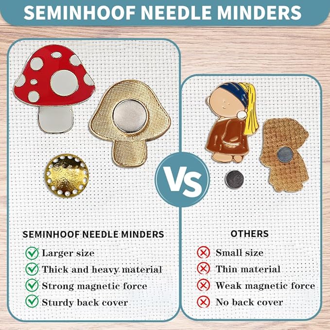 Magnetic Needle Minder Magnet Embroidery Accessories and Supplies Embroidery Needle Holder Cross Stitch Holder Needlework Supplies (Cardinal) (Mushroom)