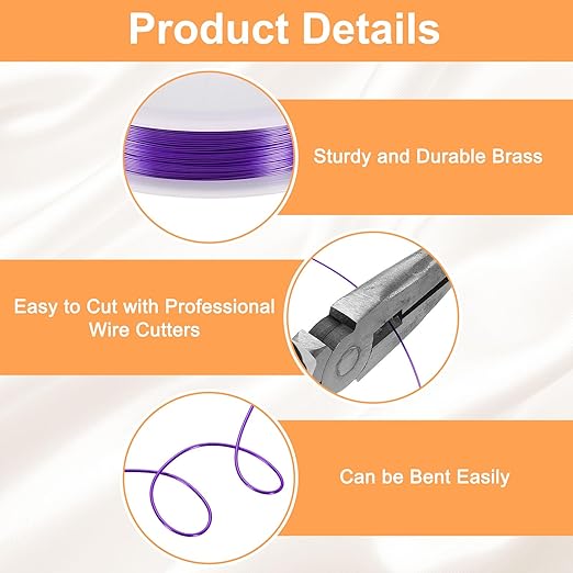 HARFINGTON 49ft Jewelry Wire, 28 Gauge (0.3mm) Brass Craft Soft Metal Tarnish Resistant Copper Beading Wire for Jewelry Making Supplies Crafting, Purple
