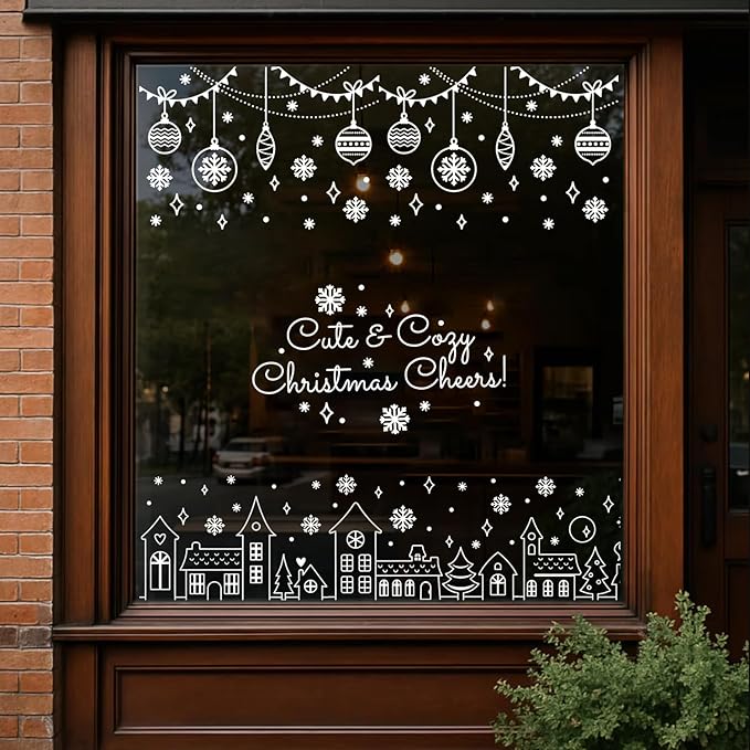 Christmas Stencils for Window Glass Large Christmas Stencils for Crafts Reusable Xmas Village House Holiday Stencil for Painting on Wood Wall Fabrics Decor