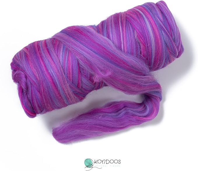 Kondoos Multi Colored Natural Wool roving, 1 lb. Best Wool for Needle Felting, Wet Felting, handcrafts and Spinning. (Candy, 1lb)