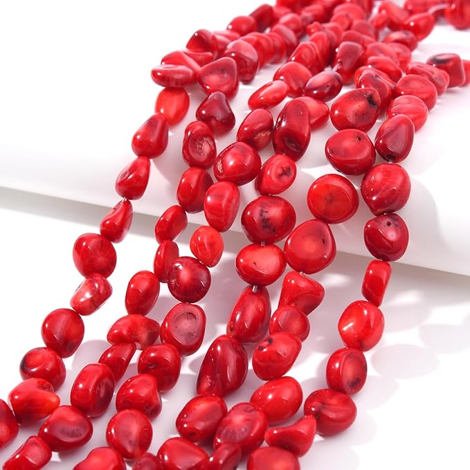 Red Coral Pebble Nugget Oval Free Tumbled Stone 8-10mm Natural Gemstone Loose Beads Approx 15.5 inch for DIY Jewelry Making