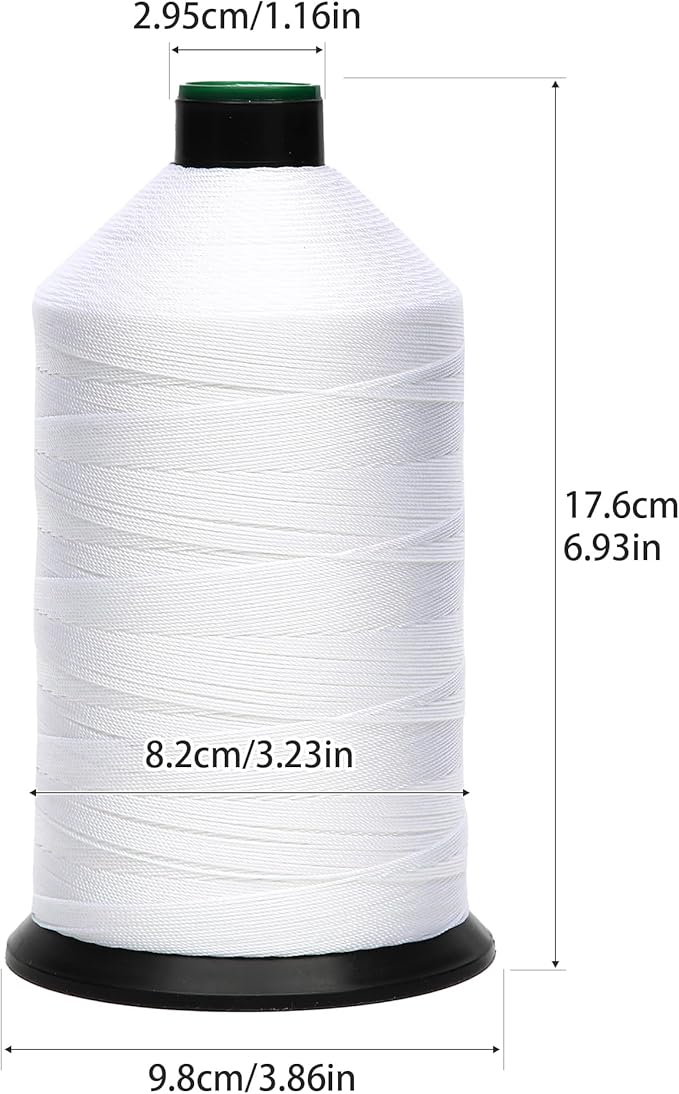 Extra Strong Bonded Nylon Thread #277 Tex270 – 16 OZ, 1500yds, Versatile Stitching Solution for Leather, Upholstery, Canvas Repair and More (White)