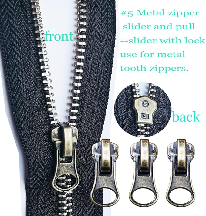 Zipper Repair Kit 39 Pcs, #5 Sliders with Pull, Metal Zippers Retainer Box,Insertion Pin 6 Sets, Replacement Zip Bottom/Top Stop, Metal, Plastic, Nylon Coil Zippers Head FIx on Jaceket