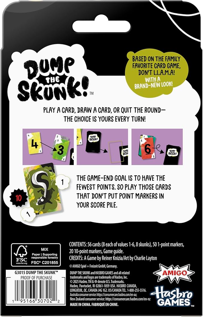 Dump The Skunk! Game | Family Card Game by Reiner Knizia | Ages 7 and Up | 2-6 Players | 20 Mins. | Easy to Learn Games for Kids, Teens, and Adults