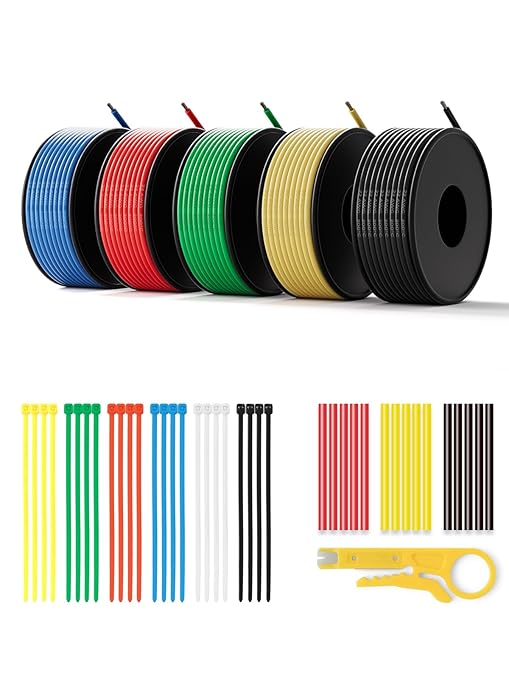 22 AWG Silicone Wire Kit 150FT, 22 Gauge Stranded Tinned Copper Wire Spool, 5 Colors 30FT Each,Flexible Electrical Wire for DIY, Automotive, LED, Arduino, Battery Projects