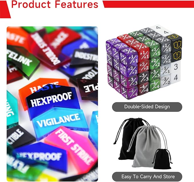 SIXPOINTS 130 Pieces MTG Counter Dice Plus 1 Life Counters Tokens 6 Sided D20 Dice & MTG Counters/Keyword Counters Set Compatible with Magic The Gathering, TCG, Card Games Accessories