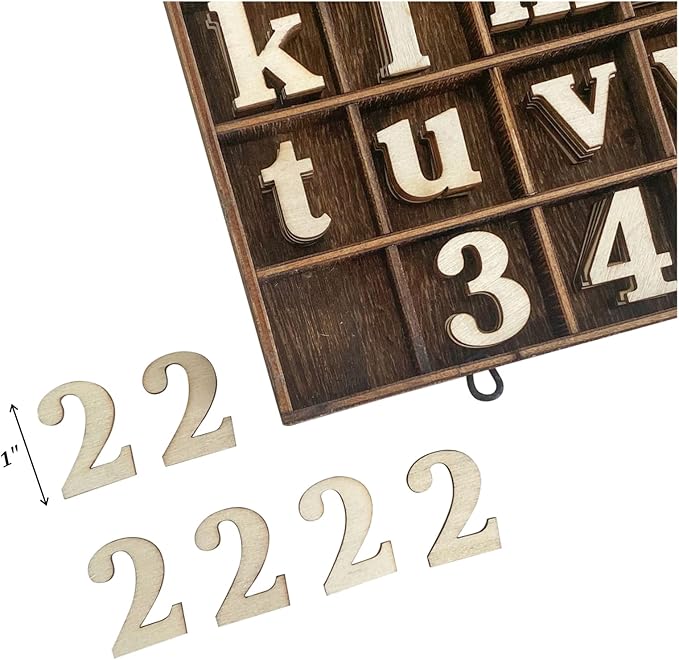 706 Pieces 1 Inch Wood Alphabet Letters Wooden Numbers Mini Capital & Lowercse Letters with Rustic Storage Box for Home Decor Spelling Education Homemade Crafts Party Gifts