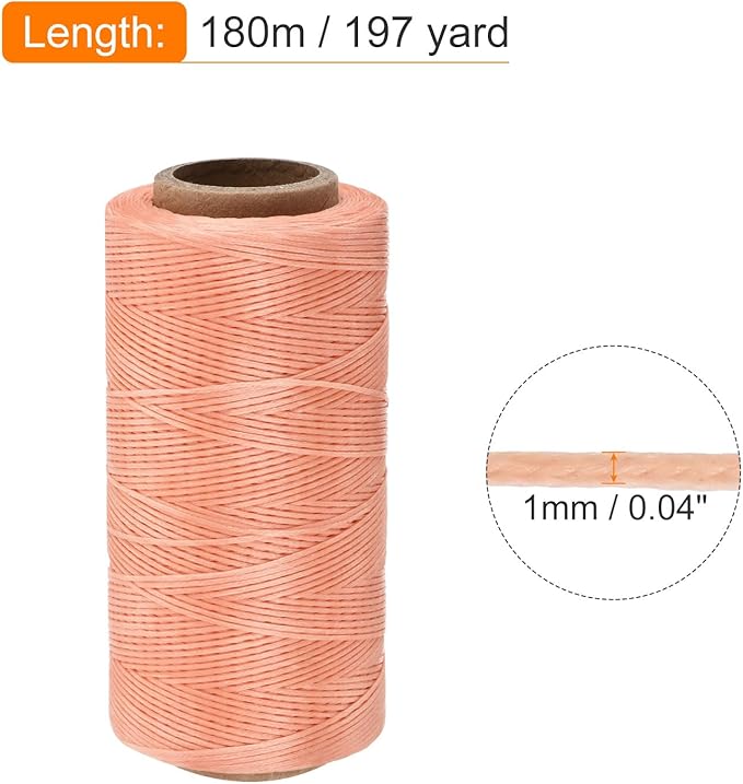 MECCANIXITY Waxed Thread,197 Yard 1mm 210D Flat Wax Thread Polyester Waxed String for Leather Sewing Hand Weaving Book Binding Home Decoration,Light Pink