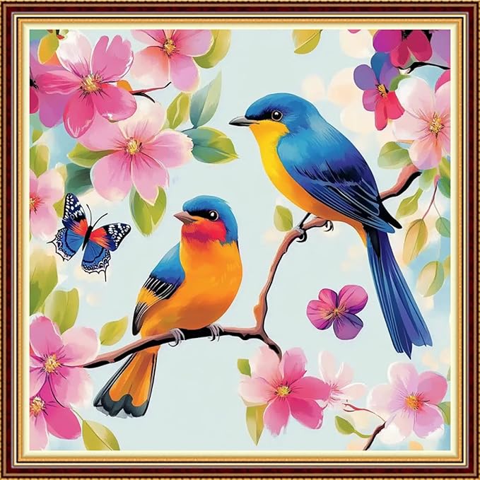 Hopeart Stamped Cross Stitch Kits for Beginner Embroidery Kits for Beginners Adults DIY 11CT Cross Stitch Patterns Needlepoint Kits Crossstitching Kits-Couple Bird 18x18 inch