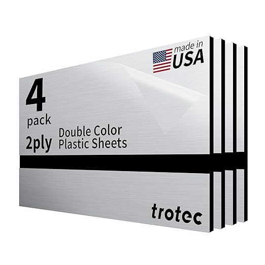 Trotec | Metallic Looking Acrylic Sheet | 12"x24"x1/8", 4 Pcs | Brushed Aluminum/Black | Metallic Finish - Scratch Resistant for Laser Engraving & Cutting,Printing,Glowforge,Name Plate | USA Made