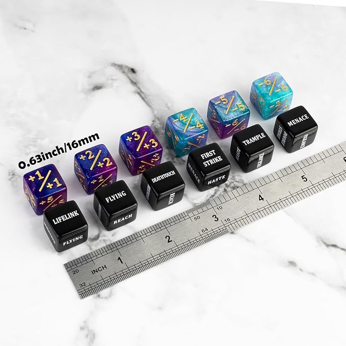 48 Pieces Keywords MTG Dice Counters Plus 1 Life Counter Dice Abilities Creature Stats Buff Tokens Dice Set for Magic The Gathering, MTG, TCG, Card Games Accessories