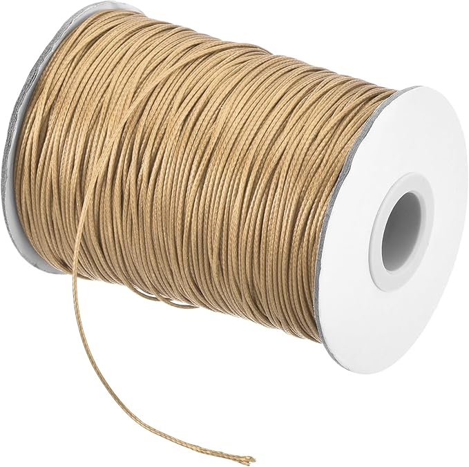 MECCANIXITY Waxed Cord 1mm Waxed Polyester Cord 175 Yard Wax String for Bracelet Making,Necklaces, Beading,Jewelry Making and DIY Crafts(Khaki)