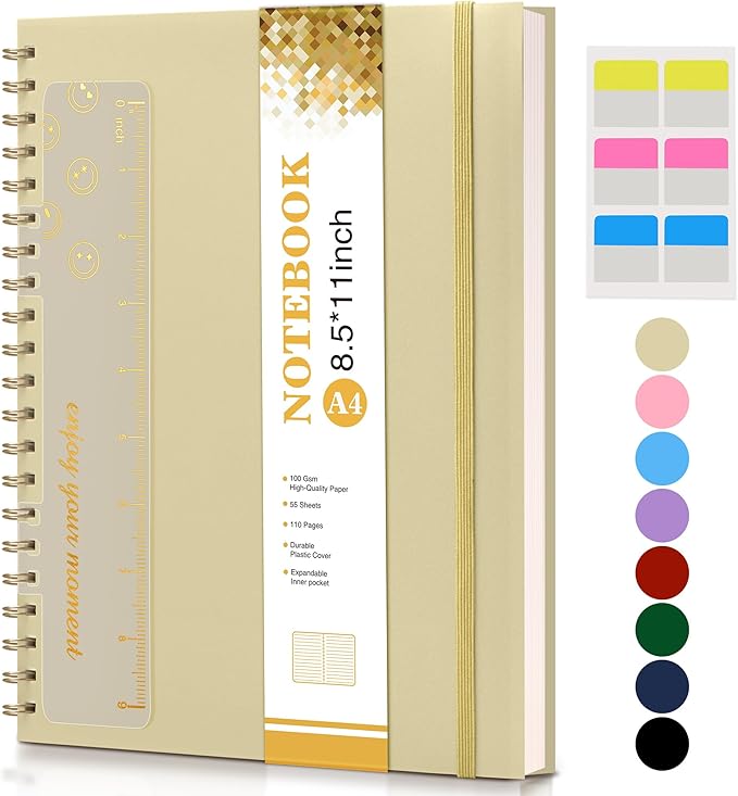 Spiral Notebook Journal 8.5” x 11”, A4 Large Notebooks for Women Men, College Ruled Lined Journal, 100 GSM Paper, Hardcover Spiral Bound Journals for Work School Writing Note Taking Business, Yellow