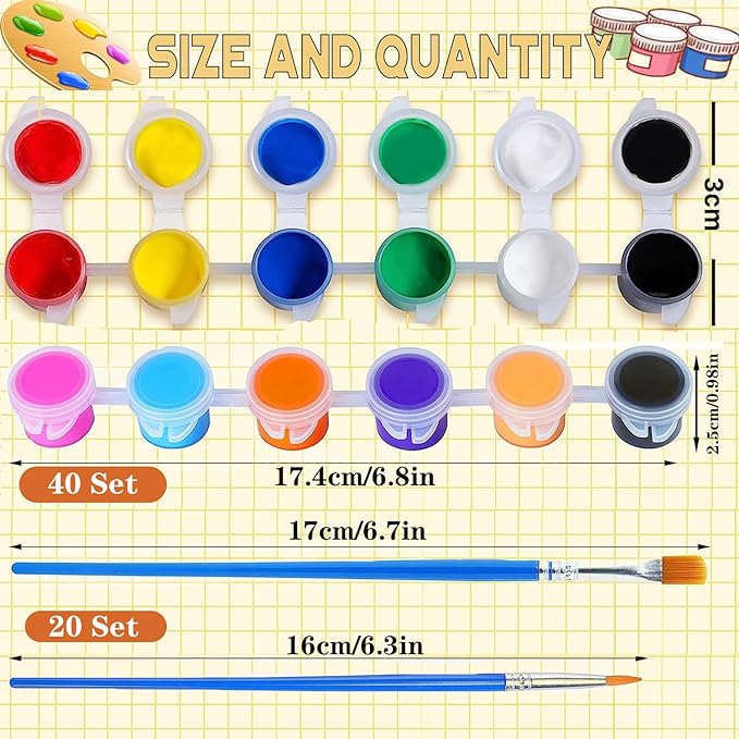 DUA MAIGA 210 Pcs Mini Acrylic Paint Set,12 Colors Acrylic Paint Strips with 30 Pcs Paint Brushes for Kids & Adults, Kids Paint Set for Home Birthday Classroom Party Favors