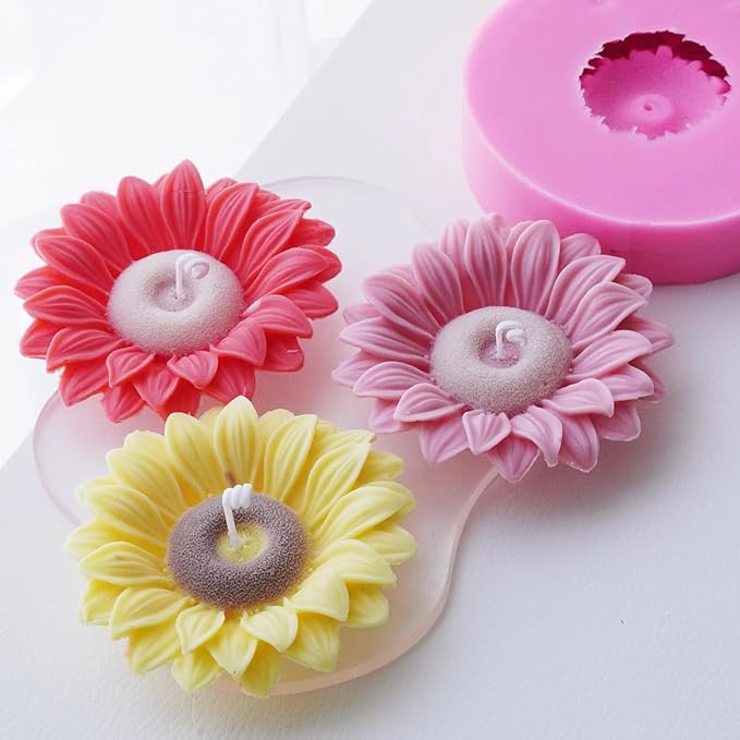Wehous 2PCS Large Sunflower Silicone Molds, 3D Flower Silicone Molds for Chocolate Fondant Cake Decoration, Flower Soap Wax Candle Polymer Clay Molds for Handmade Art Craft Baking Tool
