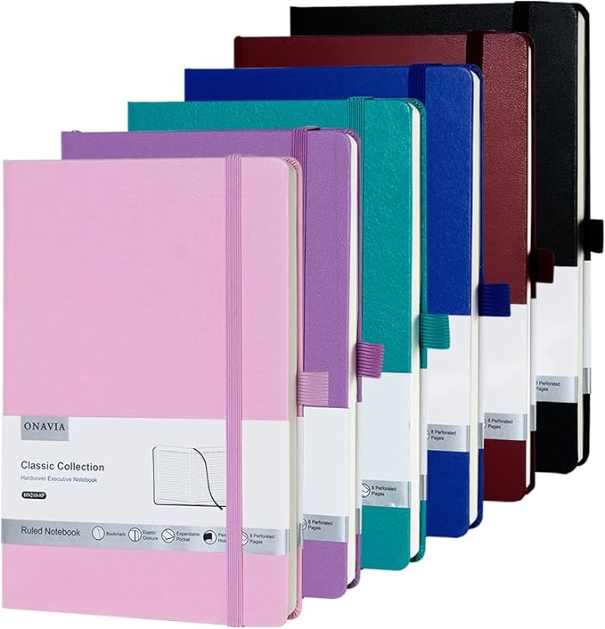 6 Pack Lined Journal Notebooks for Work, Travel, College, A5 Size 100 GSM Thick Paper, Classic Ruled, Hardcover Notepad for Writing 160 Pages, 5.5 x 8.3 inch, 6 Multicolors